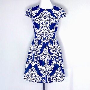 B. Darlin Juniors Navy Blue & White Damask Print Sleeveless Mini Dress Size 3/4